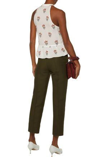 Shop A.l.c . Woman Binx Printed Silk Crepe De Chine Peplum Top Off-white