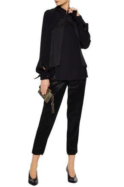 Shop Antonio Berardi Woman Wrap-effect Satin-trimmed Crepe Blouse Black