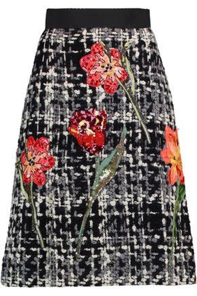Shop Dolce & Gabbana Woman Appliquéd Wool-blend Bouclé-tweed Skirt Black