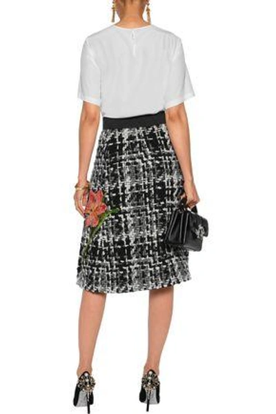 Shop Dolce & Gabbana Woman Appliquéd Wool-blend Bouclé-tweed Skirt Black