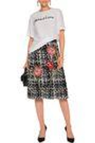 Shop Dolce & Gabbana Woman Appliquéd Wool-blend Bouclé-tweed Skirt Black