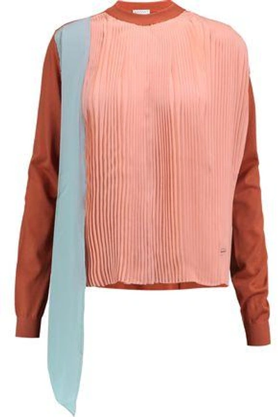 Shop Vionnet Woman Plissé-paneled Silk Top Blush