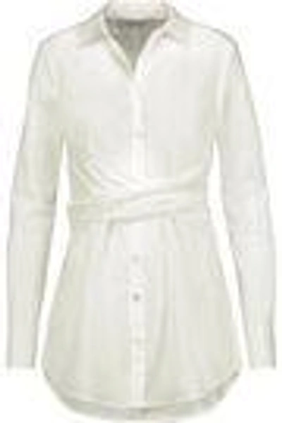 Shop Derek Lam 10 Crosby Woman Gathered Cotton-poplin Shirt White