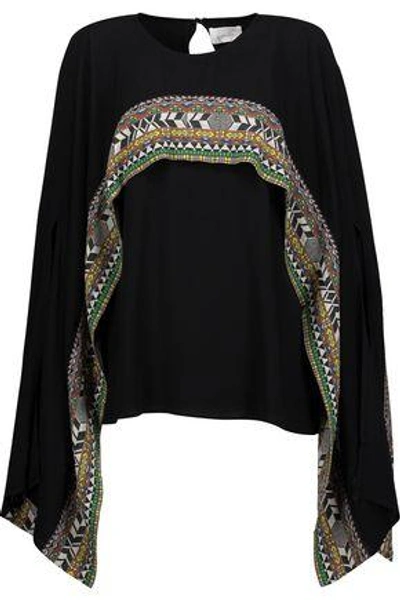 Shop Camilla Woman Cape-effect Printed Crepe Top Black