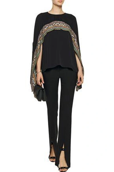 Shop Camilla Woman Cape-effect Printed Crepe Top Black