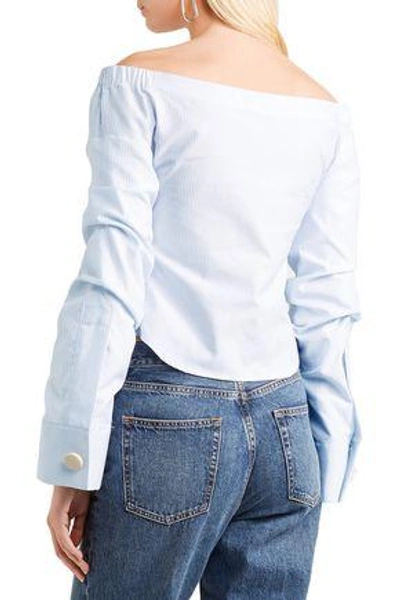 Shop Jacquemus Woman Off-the-shoulder Striped Cotton-poplin Top White