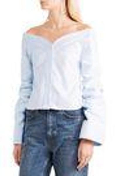 Shop Jacquemus Woman Off-the-shoulder Striped Cotton-poplin Top White