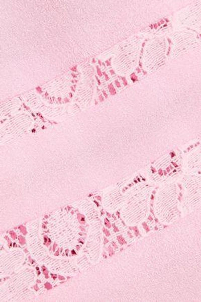 Shop Raoul Woman Off-the-shoulder Lace-paneled Crepe De Chine Blouse Baby Pink