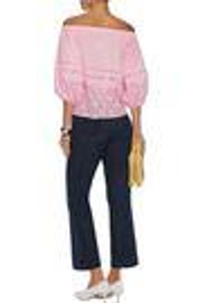 Shop Raoul Woman Off-the-shoulder Lace-paneled Crepe De Chine Blouse Baby Pink