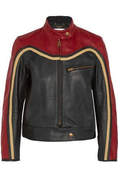 Shop Chloé Paneled Leather Biker Jacket In Red