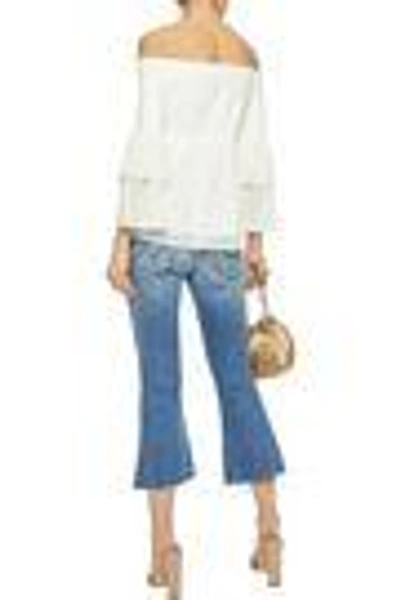 Shop Rachel Zoe Off-the-shoulder Stretch-cotton And Gathered Chiffon Top In White