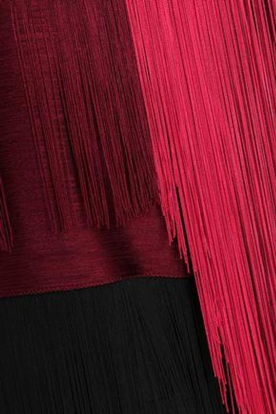 Shop Lanvin Woman Fringed Color-block Wool-blend Mini Dress Burgundy