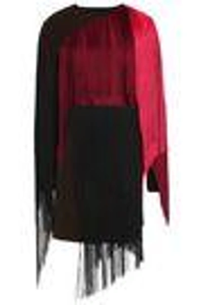 Shop Lanvin Woman Fringed Color-block Wool-blend Mini Dress Burgundy