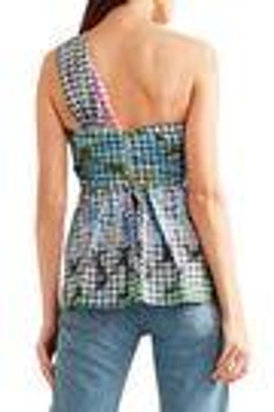 Shop Peter Pilotto Woman Printed One-shoulder Cotton-blend Gingham Top Forest Green