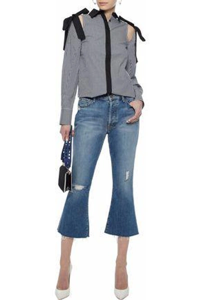 Shop Rebecca Vallance Cold-shoulder Gingham Cotton-poplin Shirt In Black