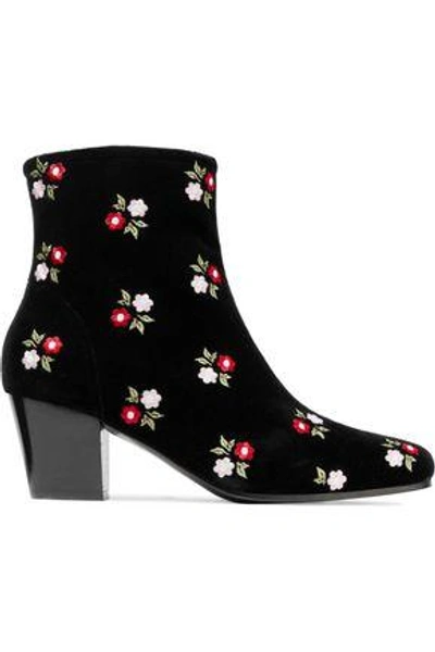 Shop Alexa Chung Alexachung Woman Embroidered Velvet Ankle Boots Black