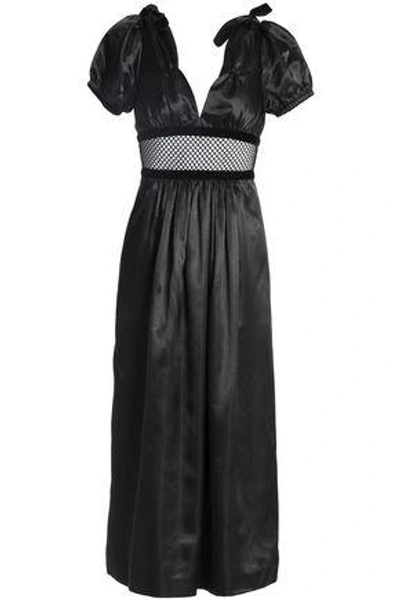 Shop Alexa Chung Alexachung Woman Mesh-paneled Gathered Satin Midi Dress Black