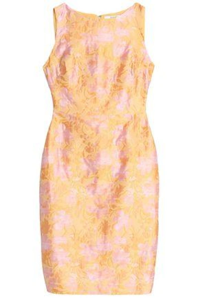 Shop Badgley Mischka Cutout Stretch-crepe Dress In Pastel Yellow