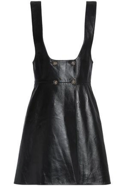 Shop Alexa Chung Alexachung Woman Double-breasted Leather Mini Dress Black