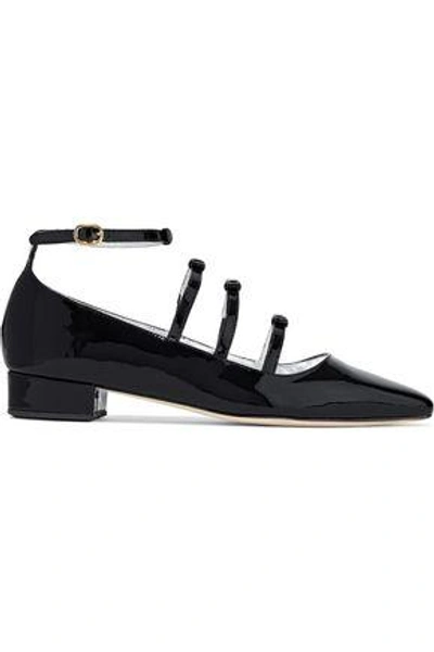 Shop Alexa Chung Woman Bow-embellished Patent-leather Point-toe Flats Black