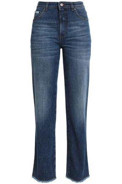 Shop Alexa Chung Woman Faded Mid-rise Straight-leg Jeans Mid Denim