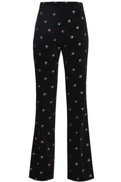 Shop Alexa Chung Woman Embroidered Cotton-velvet Straight-leg Pants Black