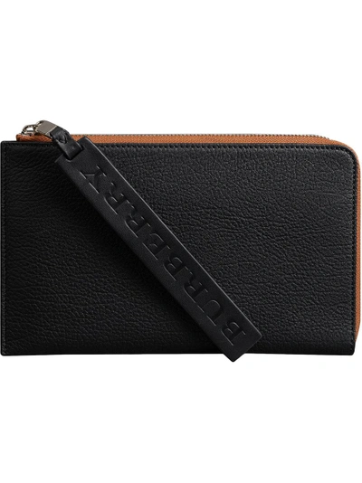 Shop Burberry Two-tone Grainy Leather Travel Wallet - Black