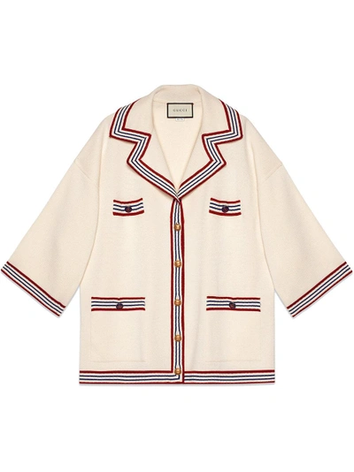Shop Gucci Silk Cotton Cardigan With Stripes - White