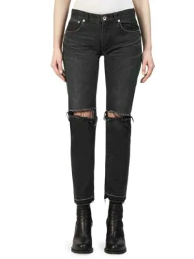 Shop Sacai Ripped Denim Jeans In Black