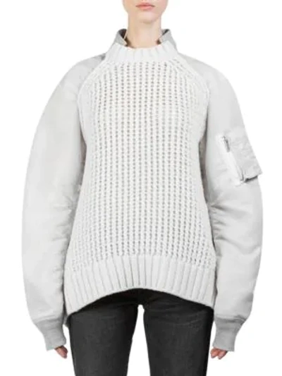 Shop Sacai Knit Bomber Pullover In Off White