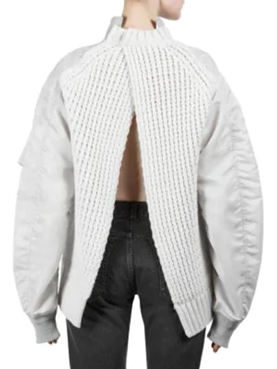 Shop Sacai Knit Bomber Pullover In Off White
