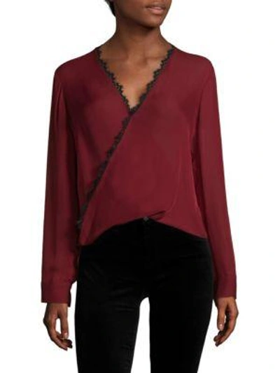 Shop L Agence Rosario Lace Trimmed Silk Top In Rhubarb - Black