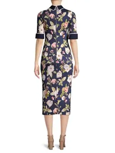 Shop Alice And Olivia Delora Floral Collared Midi Dress In Floral Sapphire