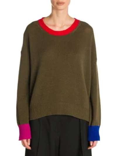 Shop Marni Colorblock Cashmere Sweater In Deep Sage