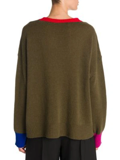 Shop Marni Colorblock Cashmere Sweater In Deep Sage