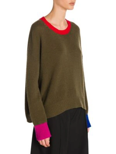 Shop Marni Colorblock Cashmere Sweater In Deep Sage