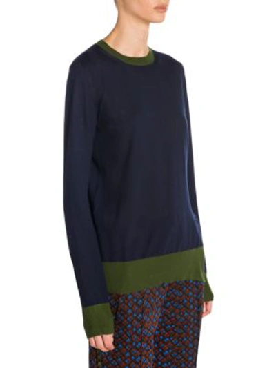 Shop Marni Contrast Cashmere Jumper In Blue