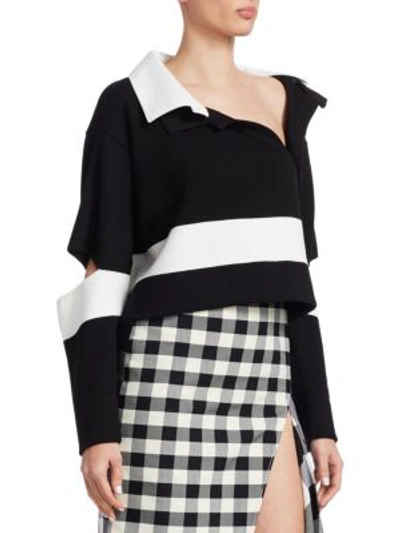 Shop Monse Wide Stripe Polo Sweater In Black-white