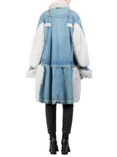 Shop Sacai Denim & Faux-fur Coat In Blue-grey