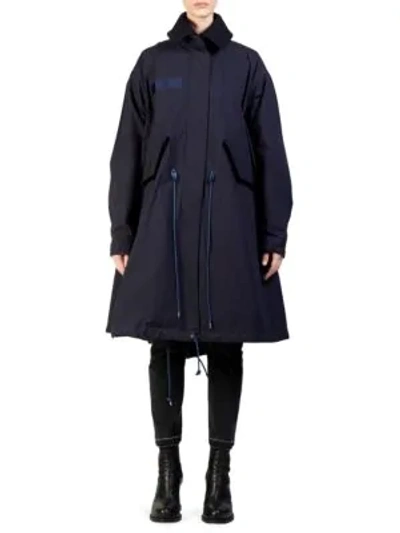 Shop Sacai Two-tier Wool & Nylon Oxford Coat In Navy