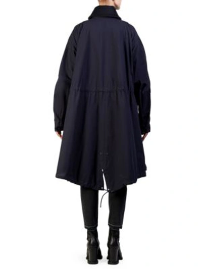 Shop Sacai Two-tier Wool & Nylon Oxford Coat In Navy