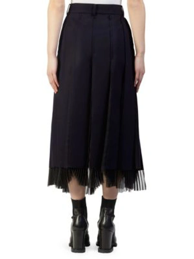 Shop Sacai Melton Pleated Midi Skirt In Navy-black