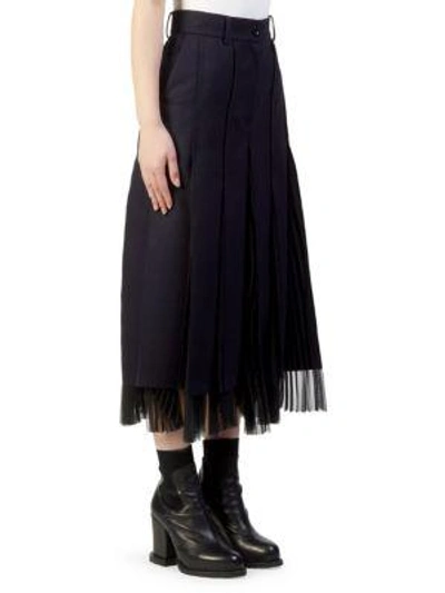 Shop Sacai Melton Pleated Midi Skirt In Navy-black