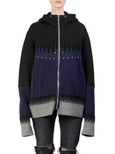 Shop Sacai Nordic Sweater Hoodie In Navy-black