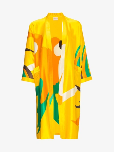 Shop Simon Miller Owosso Parrot Print Silk Kimono In Yellow&orange