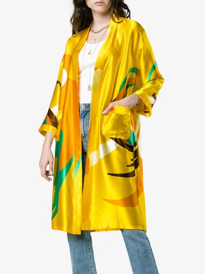 Shop Simon Miller Owosso Parrot Print Silk Kimono In Yellow&orange
