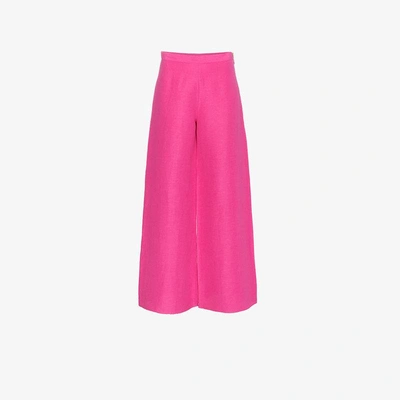 Shop Simon Miller Aliso Flared Silk Linen-blend Trousers In Pink&purple