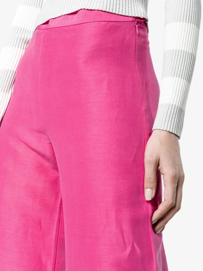 Shop Simon Miller Aliso Flared Silk Linen-blend Trousers In Pink&purple