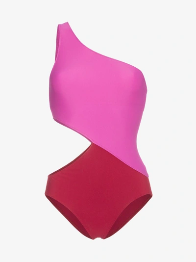 Shop Araks Pink And Red Elmar One Shoulder Swimsuit