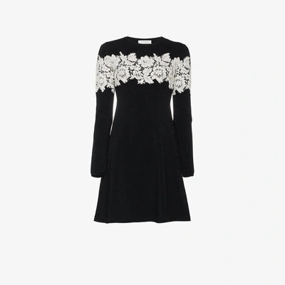 Shop Valentino Lace-embroidered Stretch Mini Dress In Black